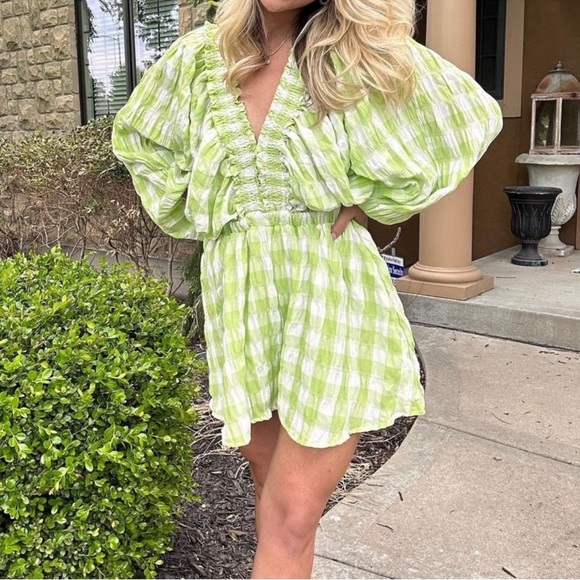 Mable Green Gingham Romper - Picture 2 of 3